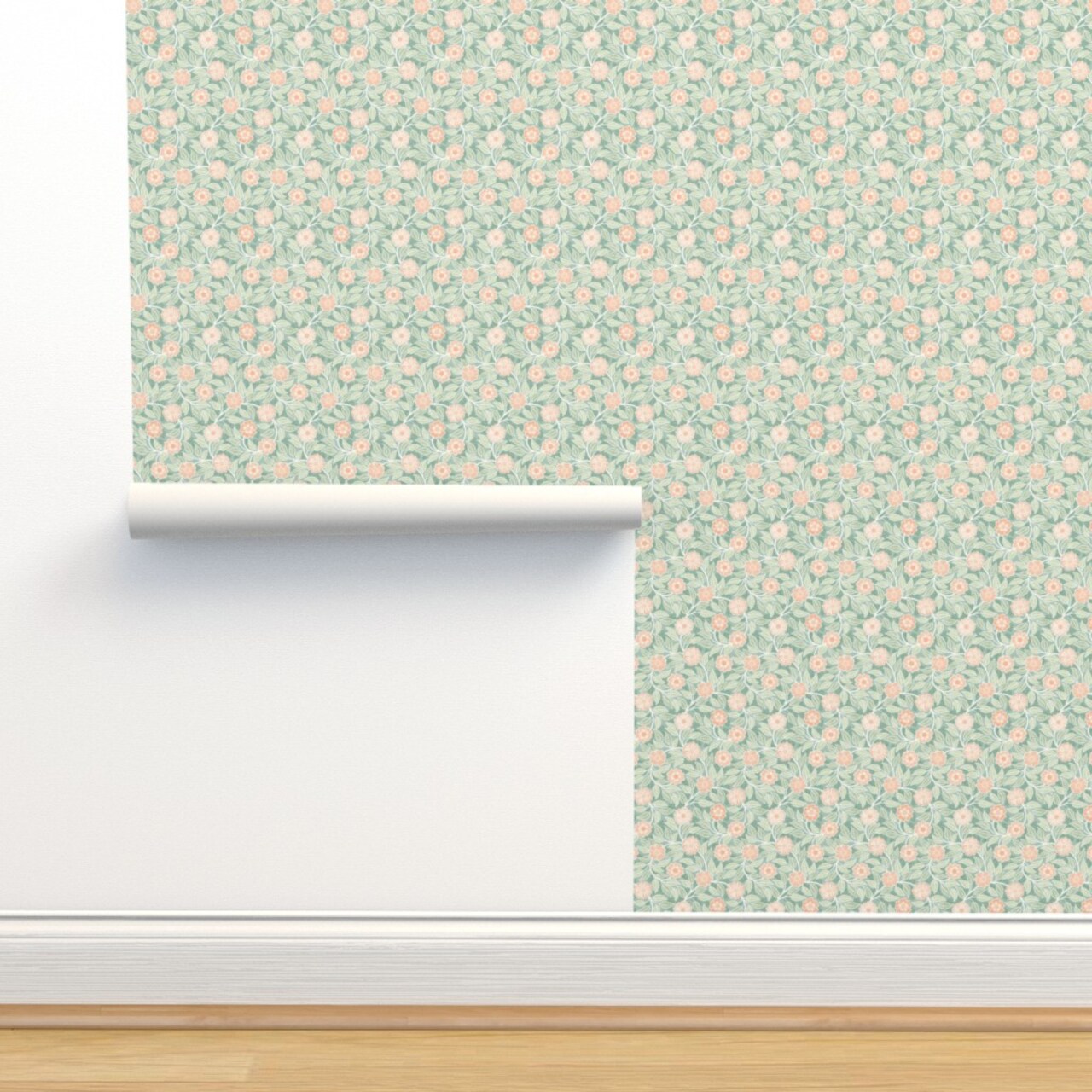 Pink Spring Floral Vintage Climbing Rose Botanical Victorian Bright Summer Small Scale Cottagecore French Country Farmhouse Art Nouveau Custom Removable Wallpaper by Spoonflower Peel & Stick Wallpaper 2FT Wide